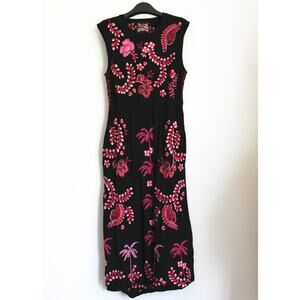 NEW JOHNNY WAS Tie Back Embroidery Knit Midi Dress, Size L